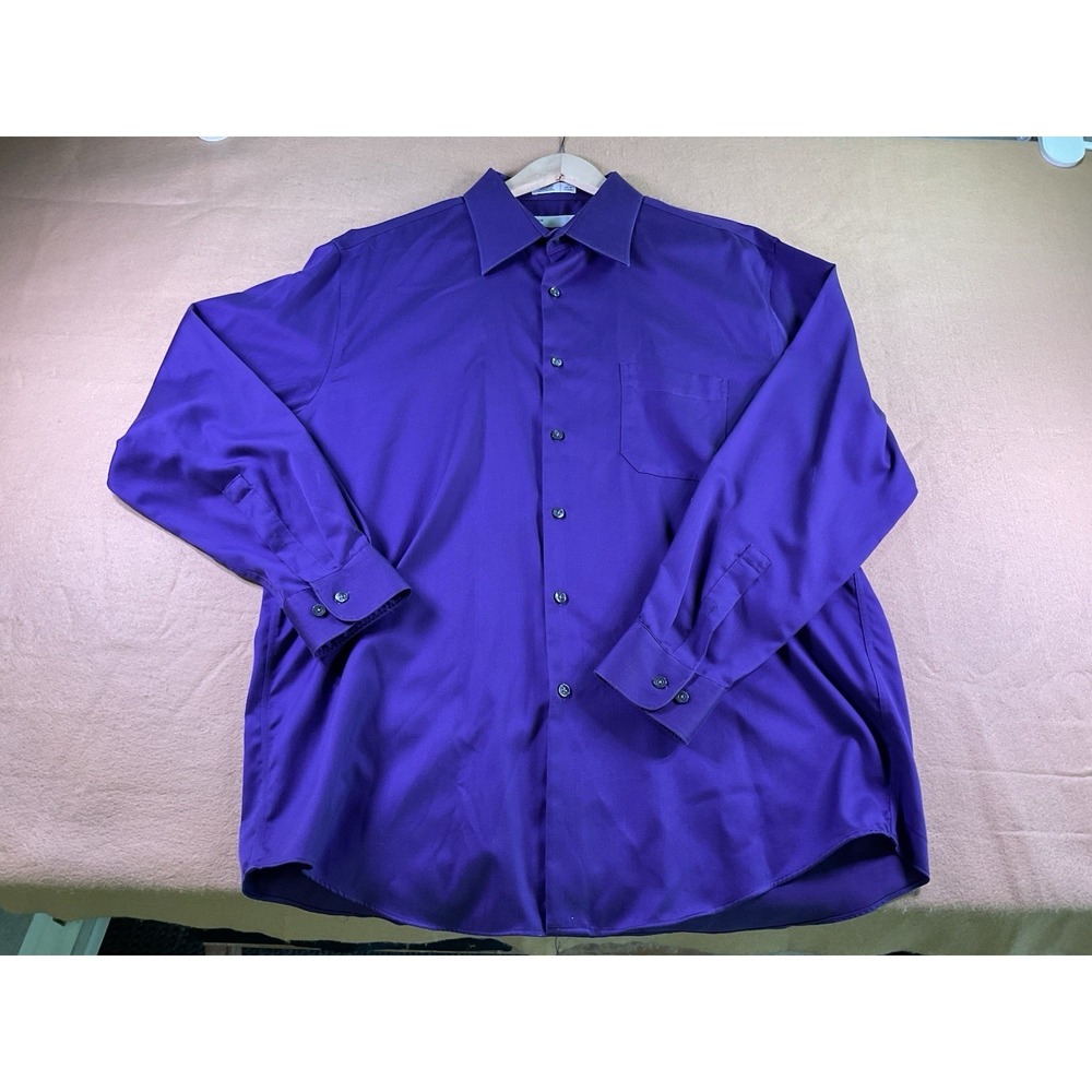 Perry Ellis Dress Shirt Collar Size XL Long Sleeve Deep Purple Wrinkle Free